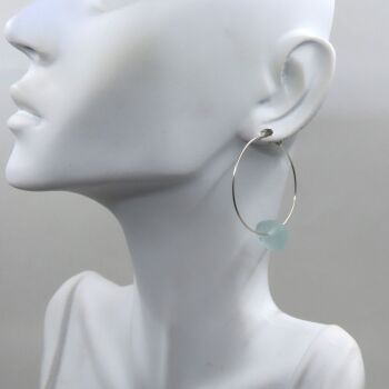 Single Pale Blue Sea Glass Hoop Earring