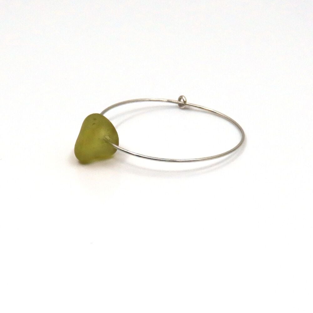 Single Light Yellow Gold Sea Glass Hoop Earring