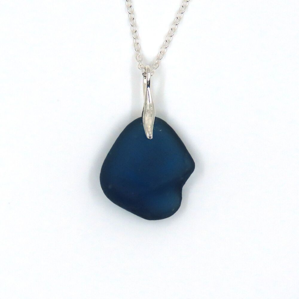 Unique Deep Steel Blue Sea Glass Necklace INNES