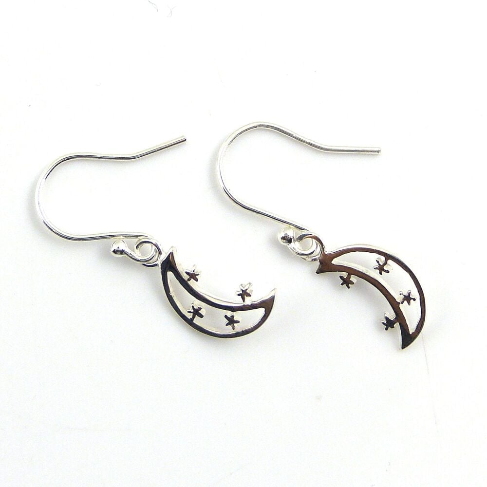 Sterling Silver Mooon and Stars Drop Earrings