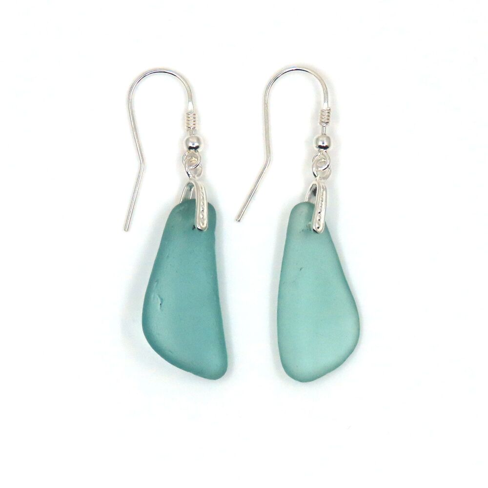 Light Aquamarine Sea Glass Sterling Silver Earrings  e354