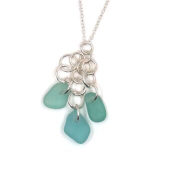 Aqua Sea Glass and Sterling Silver Cluster Necklace  GAIL