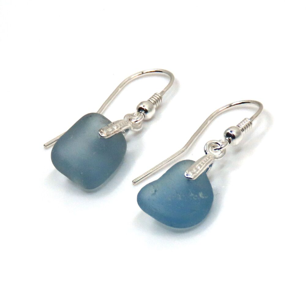 Pale Grey Sea Glass and Sterling Silver Earrings e356