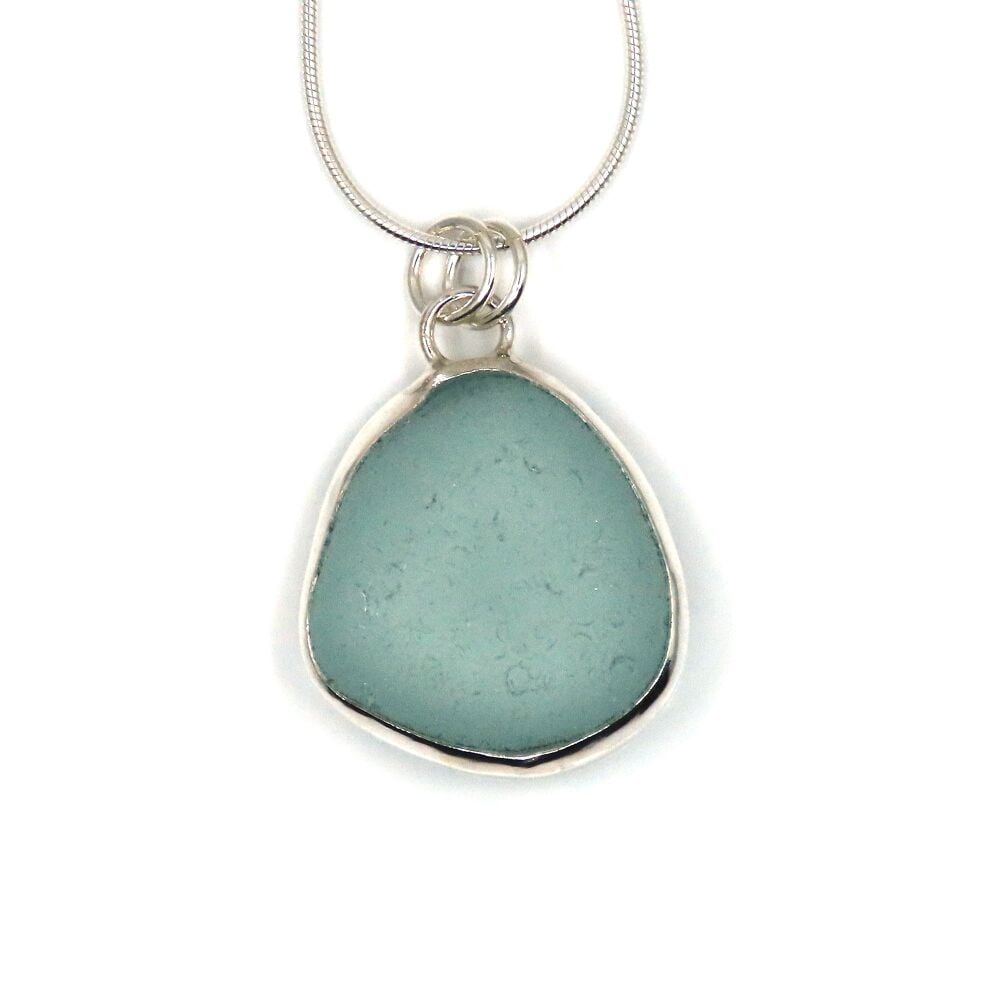 Bezel Set Seafoam Sea Glass Pendant Necklace ALYS