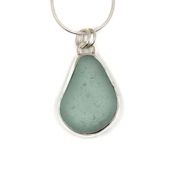 Bezel Set Seafoam Sea Glass Pendant Necklace TRINA