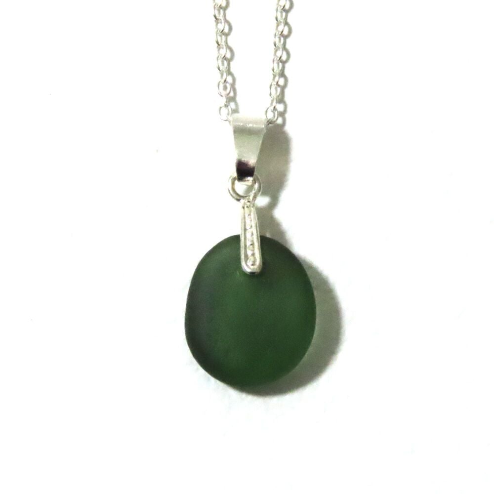 Forest Green Sea Glass Necklace JASMIN