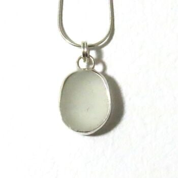 White Sea Glass Open Back Bezel Set Pendant  ALENA