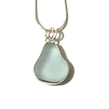 Open Back Bezel Set Seafoam Blue Sea Glass Pendant Necklace BECA