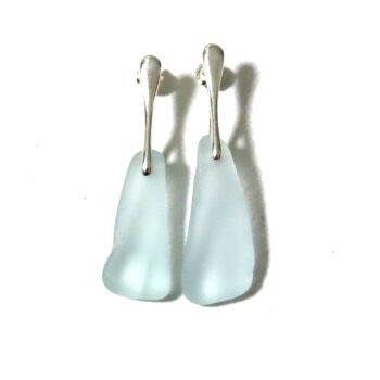 Pale Blue Sea Glass Sterling Silver Stud Earrings e357