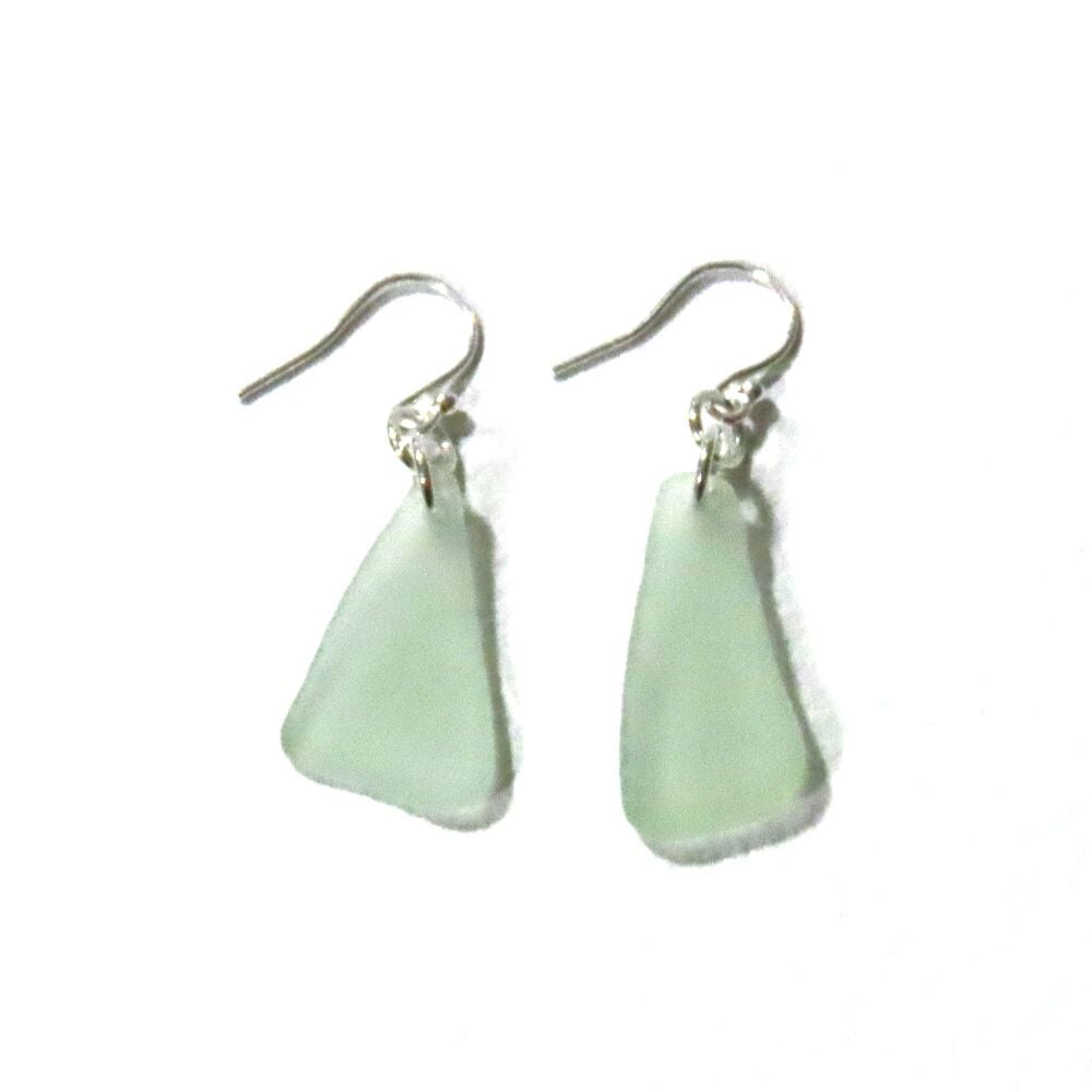 Seafoam Sea Glass Sterling Silver Stud Earrings e358