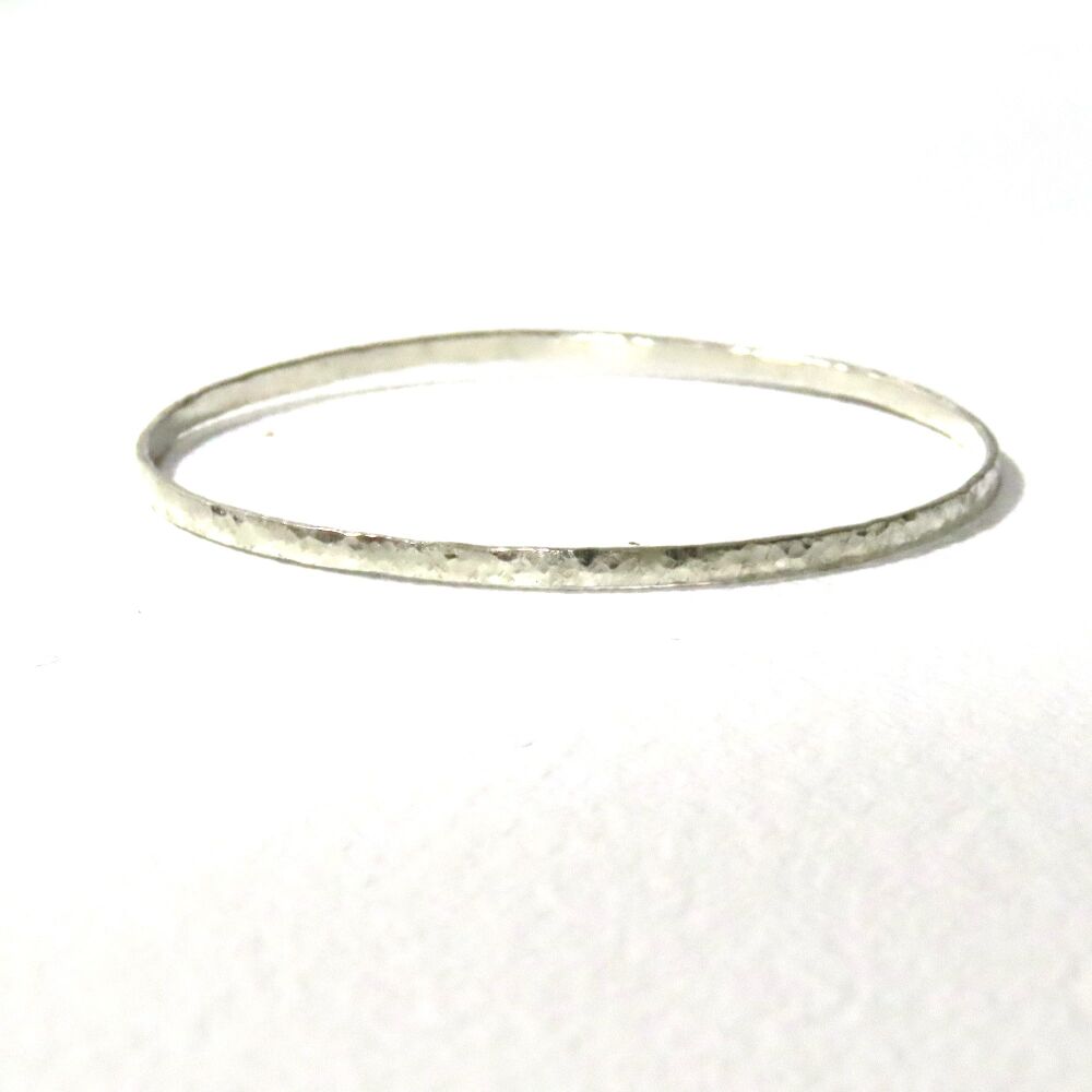 Sterling Silver Hammered Wire Bangle MEDIUM