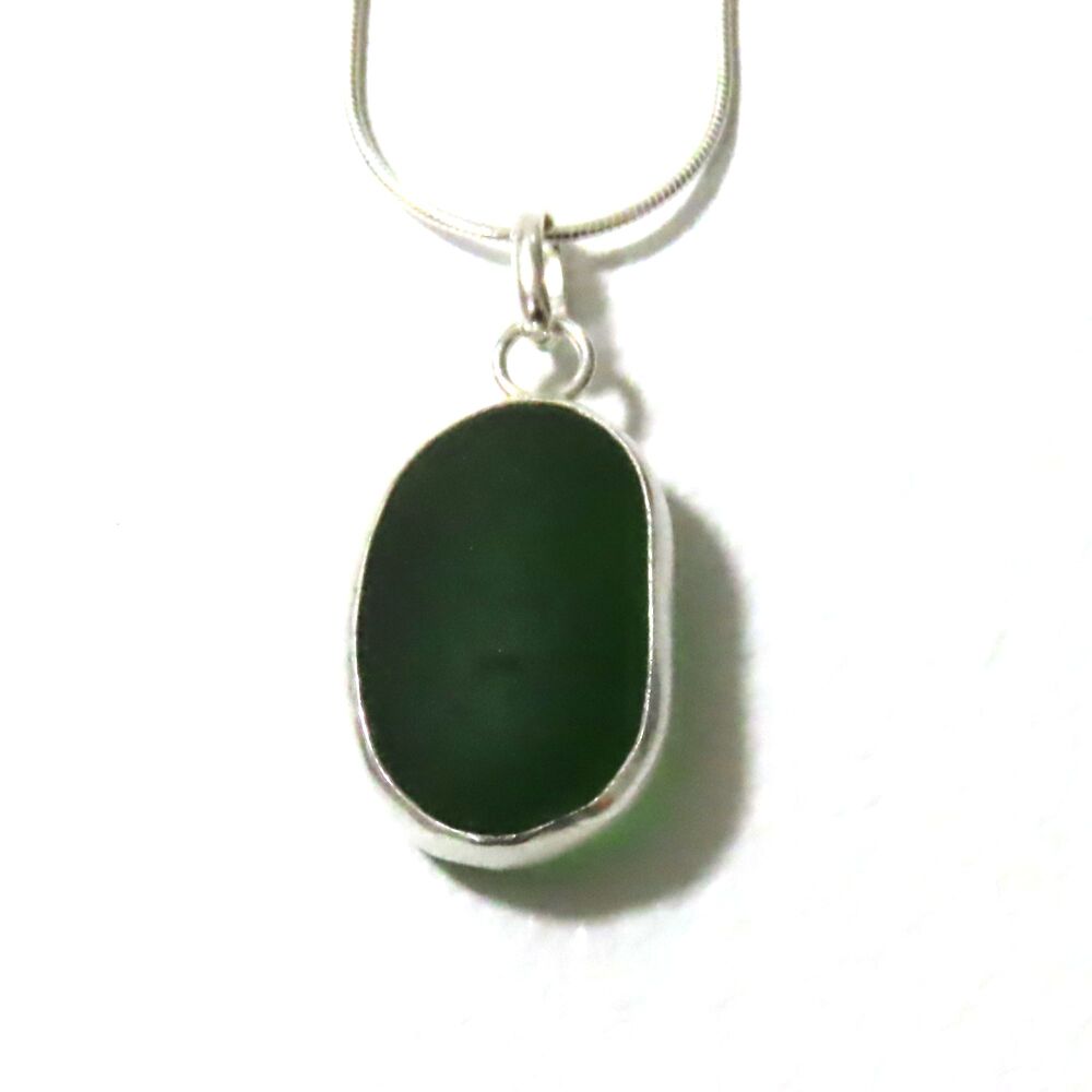 Green Open Back Bezel Set Sea Glass Pendant Necklace LOUISE