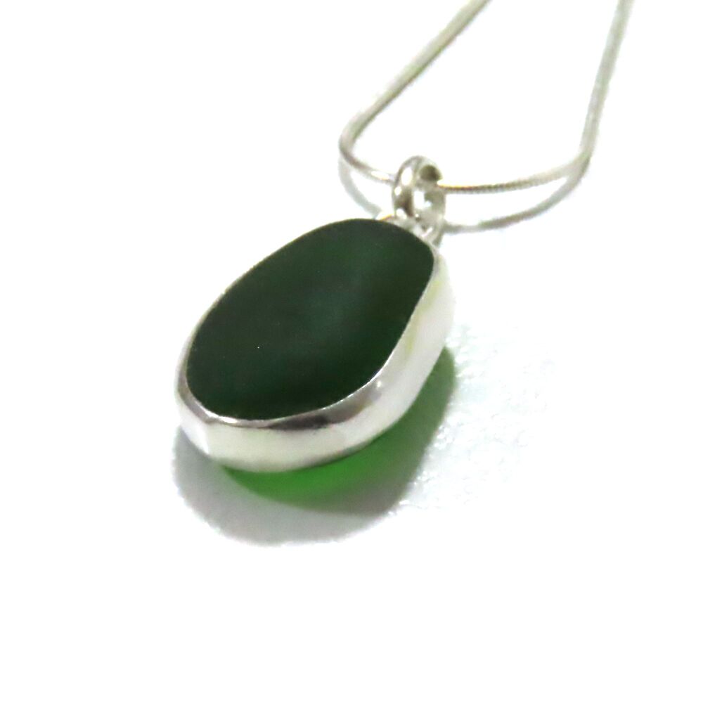 Green Open Back Bezel Set Sea Glass Pendant Necklace LOUISE