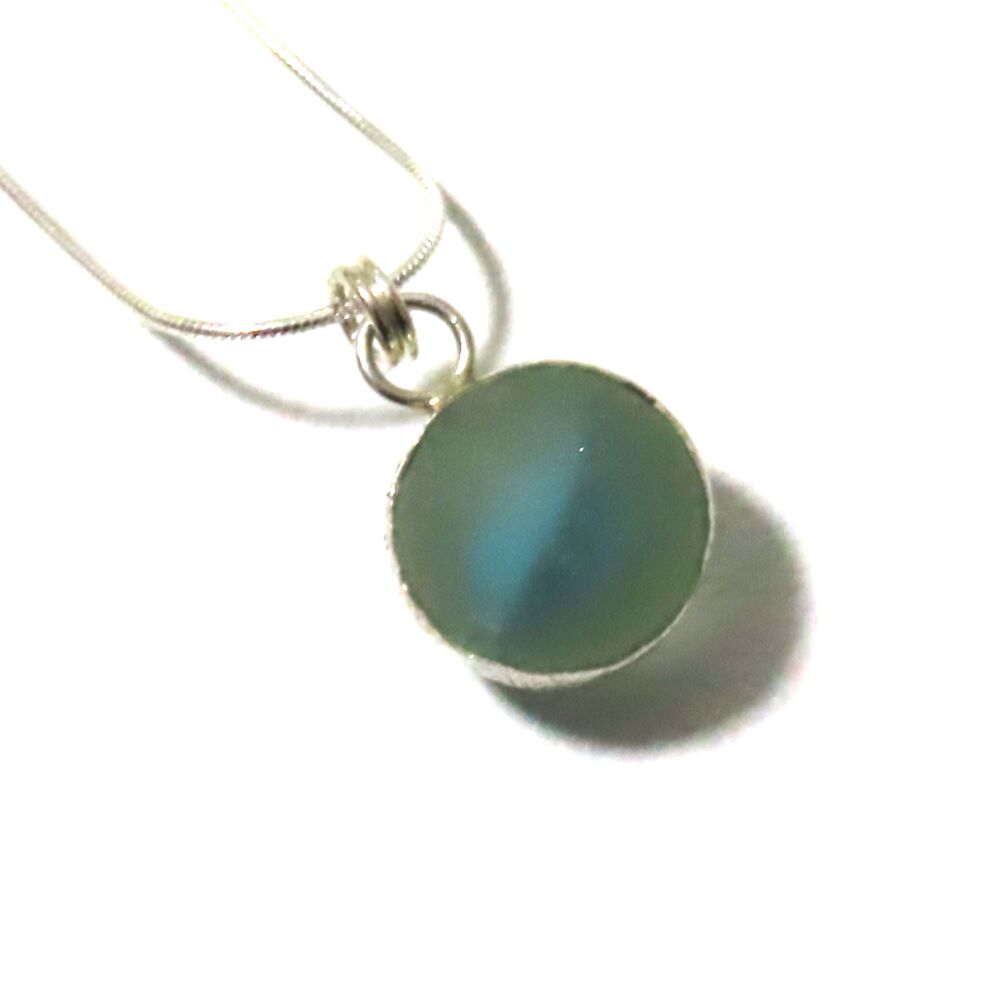 Sea Glass Marble Necklace, Teal Marble,  Bezel Set Marble, KESIA