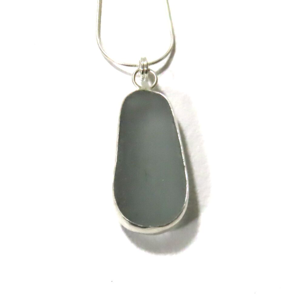 Bezel Set Pale Grey Sea Glass Pendant Necklace GABRIELLA