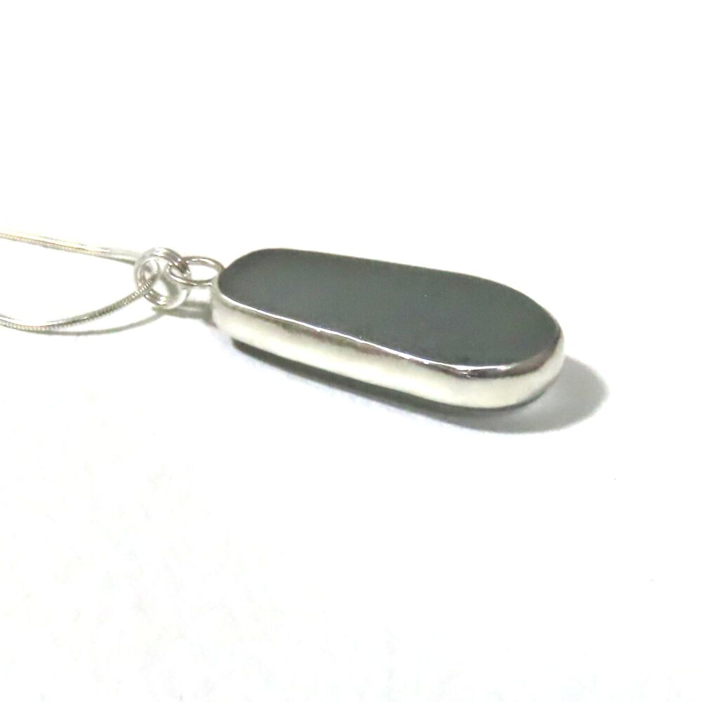 Bezel Set Pale Grey Sea Glass Pendant Necklace GABRIELLA
