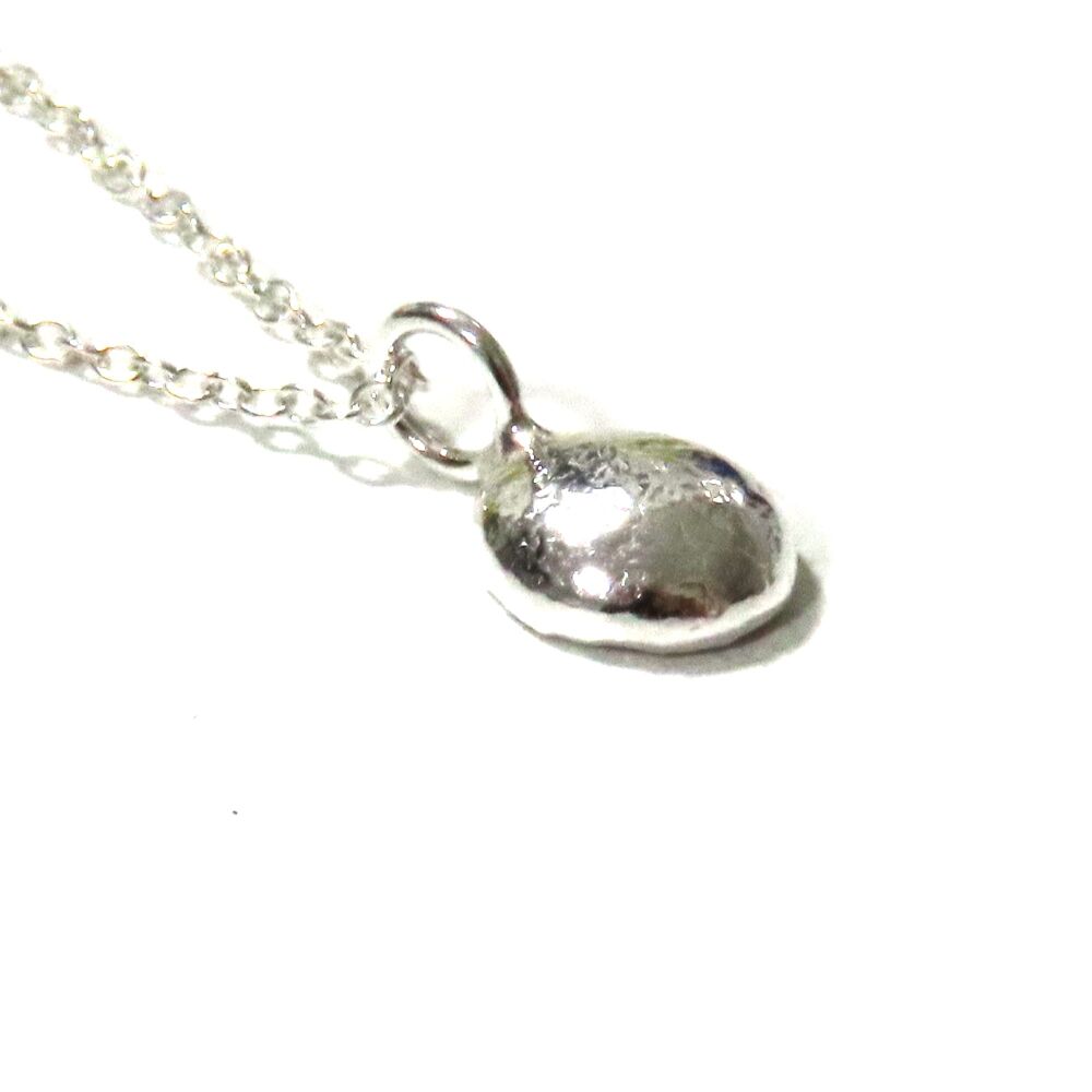 Tiny Recycled Sterling Silver Pebble Pendant Necklace