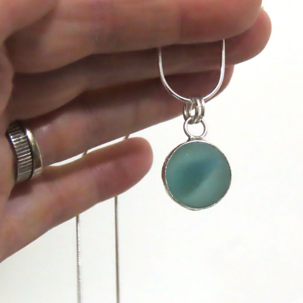 Sea Glass Marble Necklace, Seafoam Blue and Turquoise Marble,  Bezel Set Marble, ALICIA