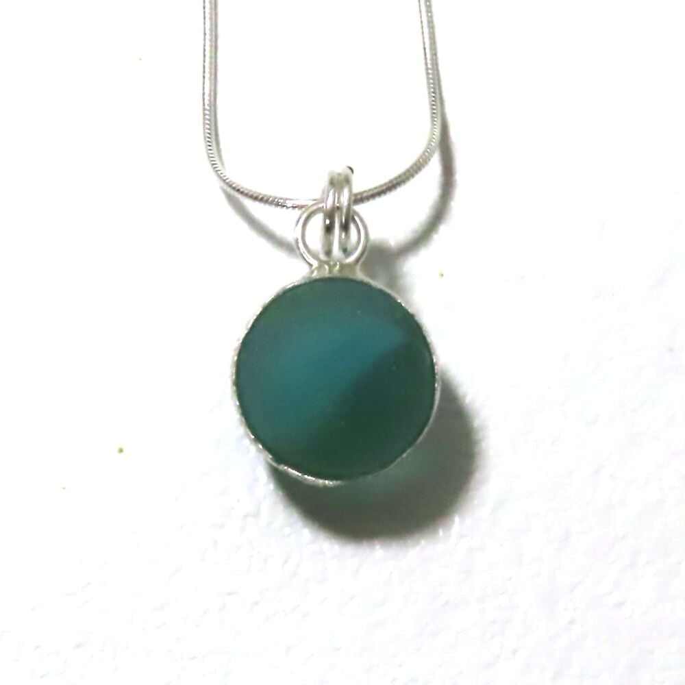 Sea Glass Marble Necklace, Seafoam Blue and Turquoise Marble,  Bezel Set Marble, ALICIA