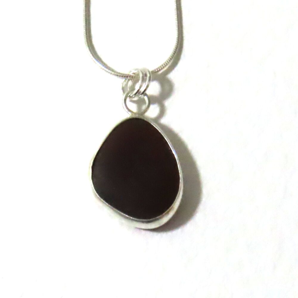Dark Caramel Sea Glass Pendant Necklace AUDRA