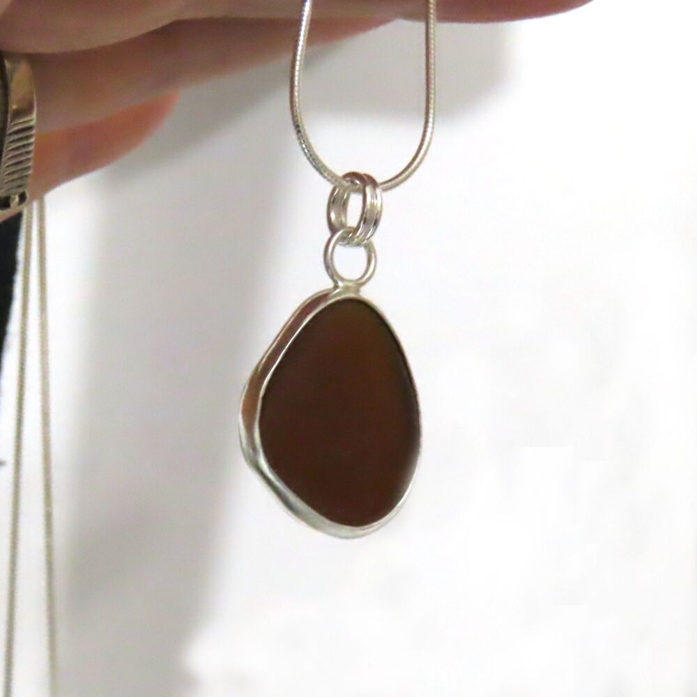 Dark Caramel Sea Glass Pendant Necklace AUDRA