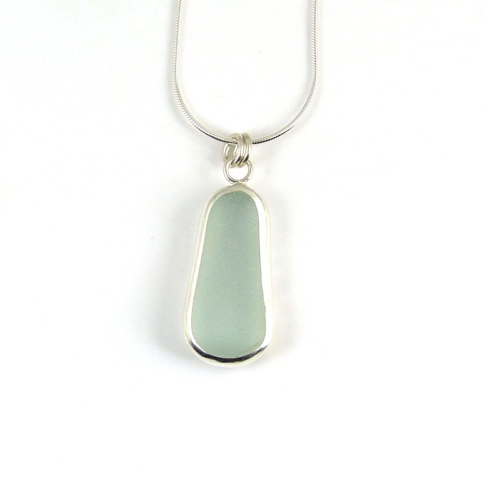 Blue Sea Glass Pendant Birthday Gift Necklace Gift For Mum Bezel Set SUZANNE