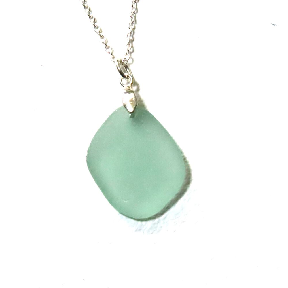 Deep Seafoam Sea Glass Silver Necklace INES