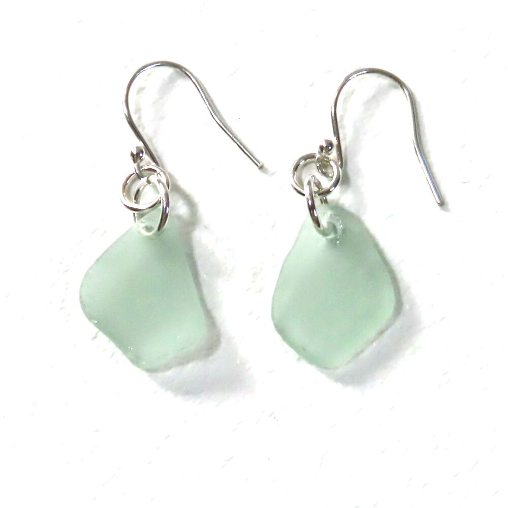 Cute Seafoam Sea Glass Sterling Silver Earrings  e366