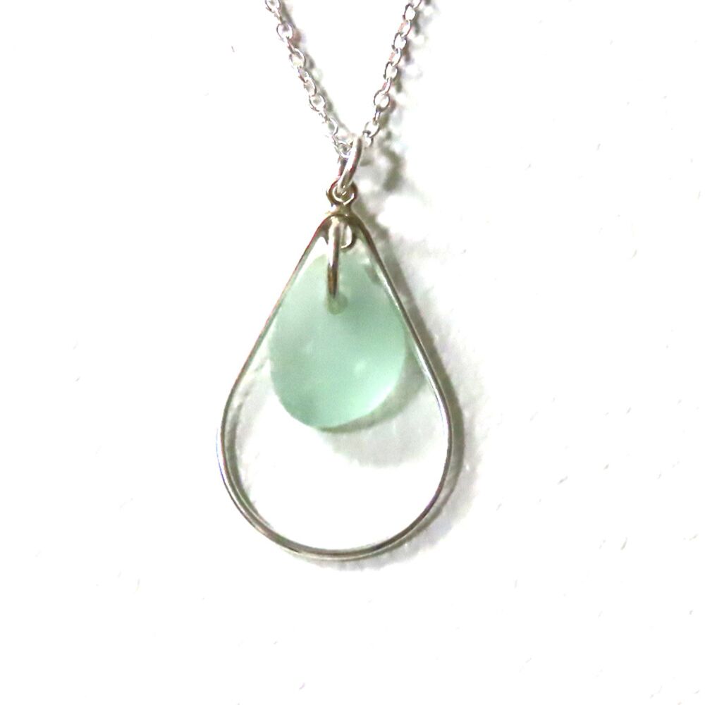 Teardrop  Necklace Sea Glass and Silver Necklace SOLANA