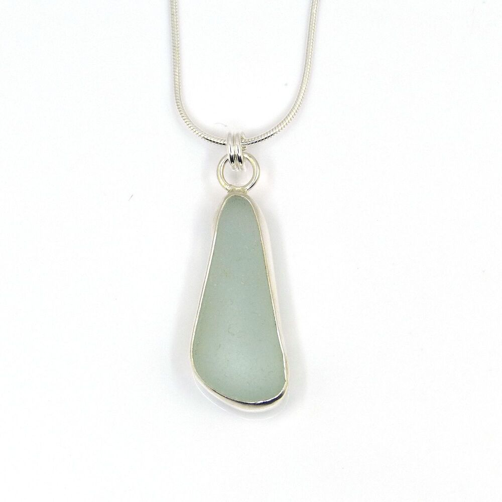 Open Back Bezel Set Seafoam Blue Sea Glass Pendant Necklace MARI
