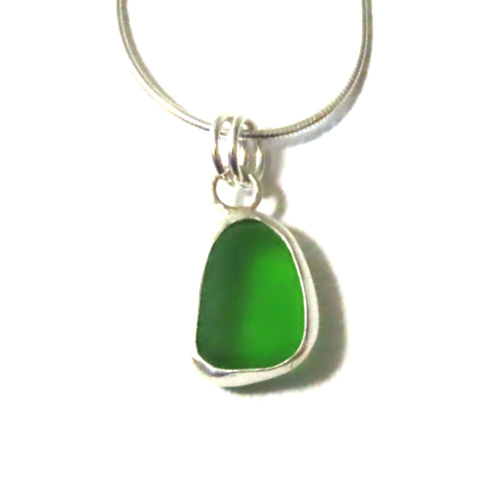 Tiny Bezel Set Emerald Green Sea Glass Pendant Necklace NANINE