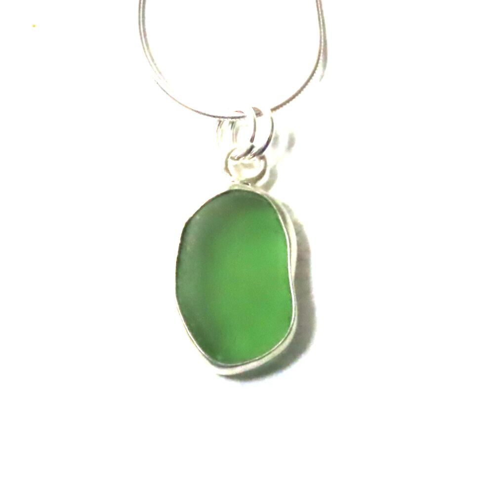 Sea Glass Necklace, Gift for Mum, Moss Green Seaglass Pendant, Beach Glass Jewellery ISMAY