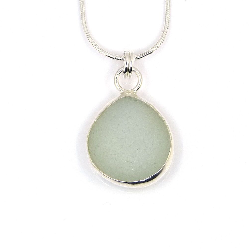 Sea Glass Necklace, Bezel Set Seafoam Blue Seaglass Pendant ALYS