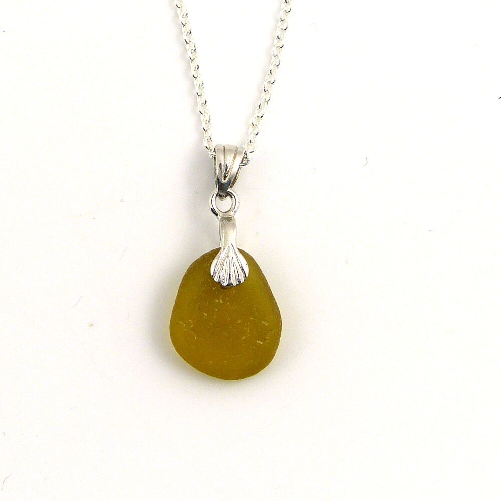 Tiny Amber Sea  Glass Necklace, Seaham Sea Glass 