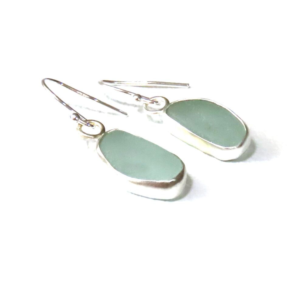 Seafoam Blue Bezel Set Sea Glass Earrings