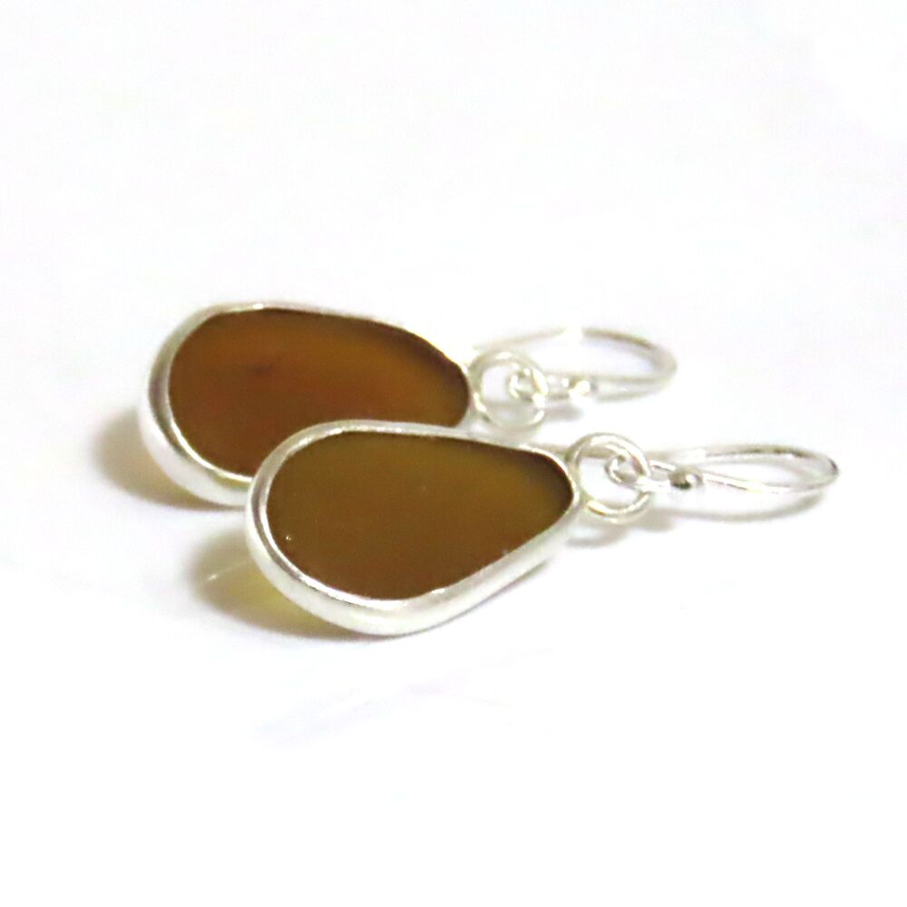 Caramel Bezel Set Sea Glass Earrings