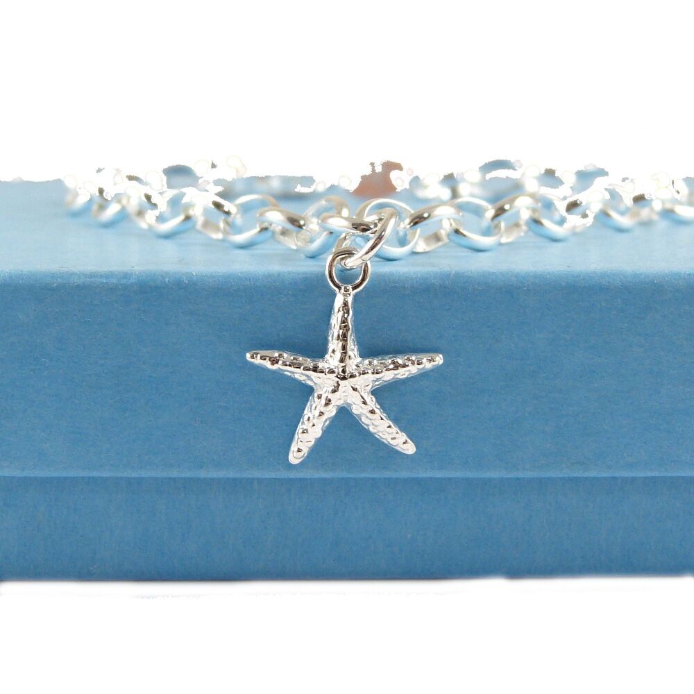 Starfish Bracelet, Sterling Silver Bracelet, Gift for Friend 5mm links