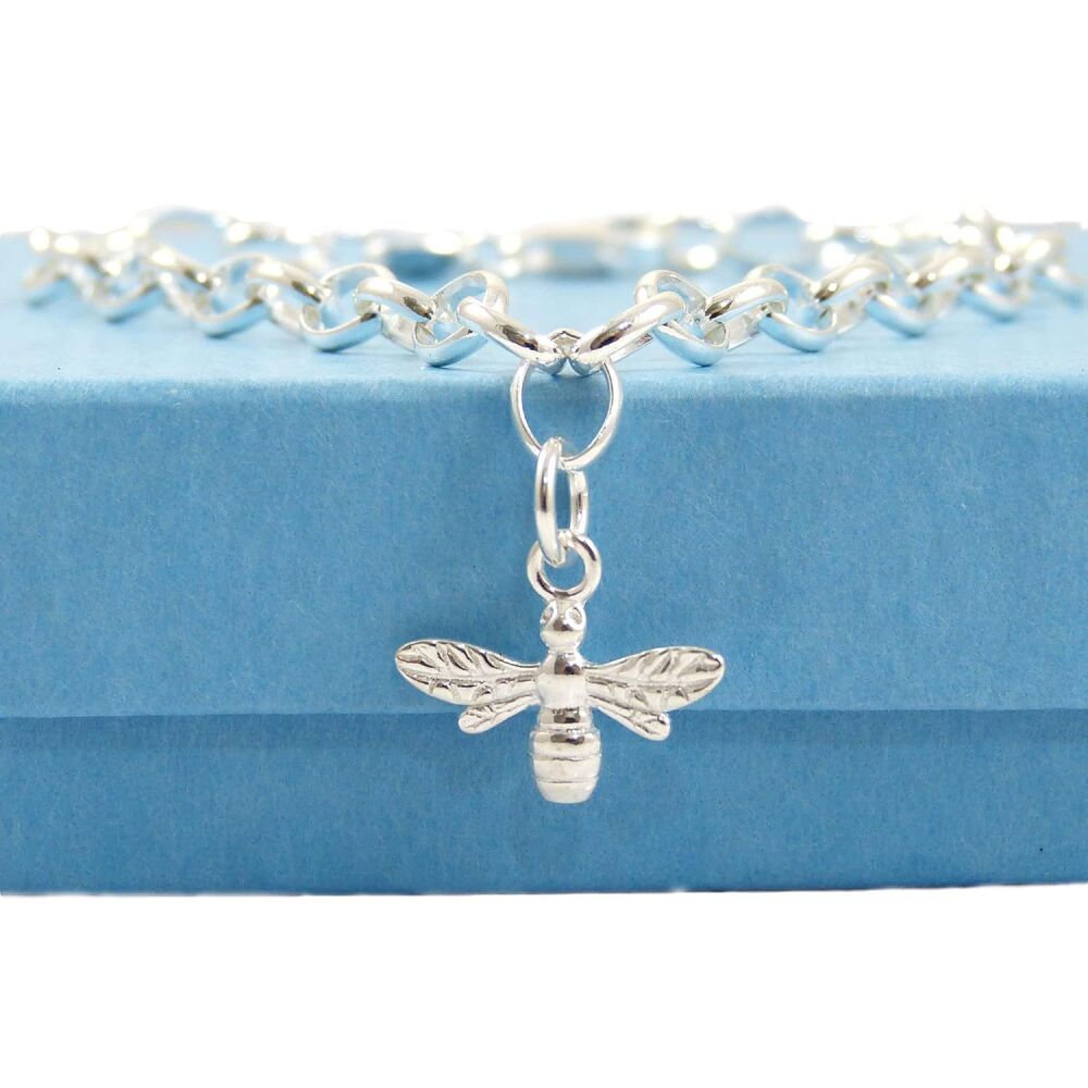 Bee Bracelet, Sterling Silver Bracelet, Gift for Friend 5mm links