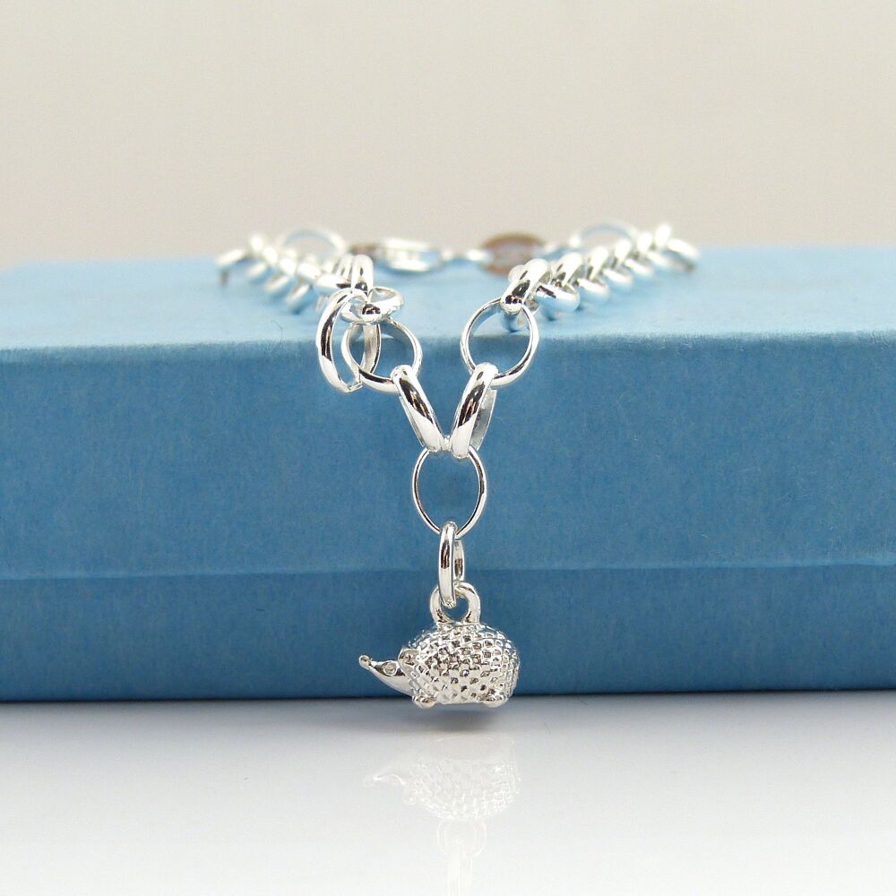 Sterling Silver Bracelet with Silver Hedgehog Charm, Gift for Friend