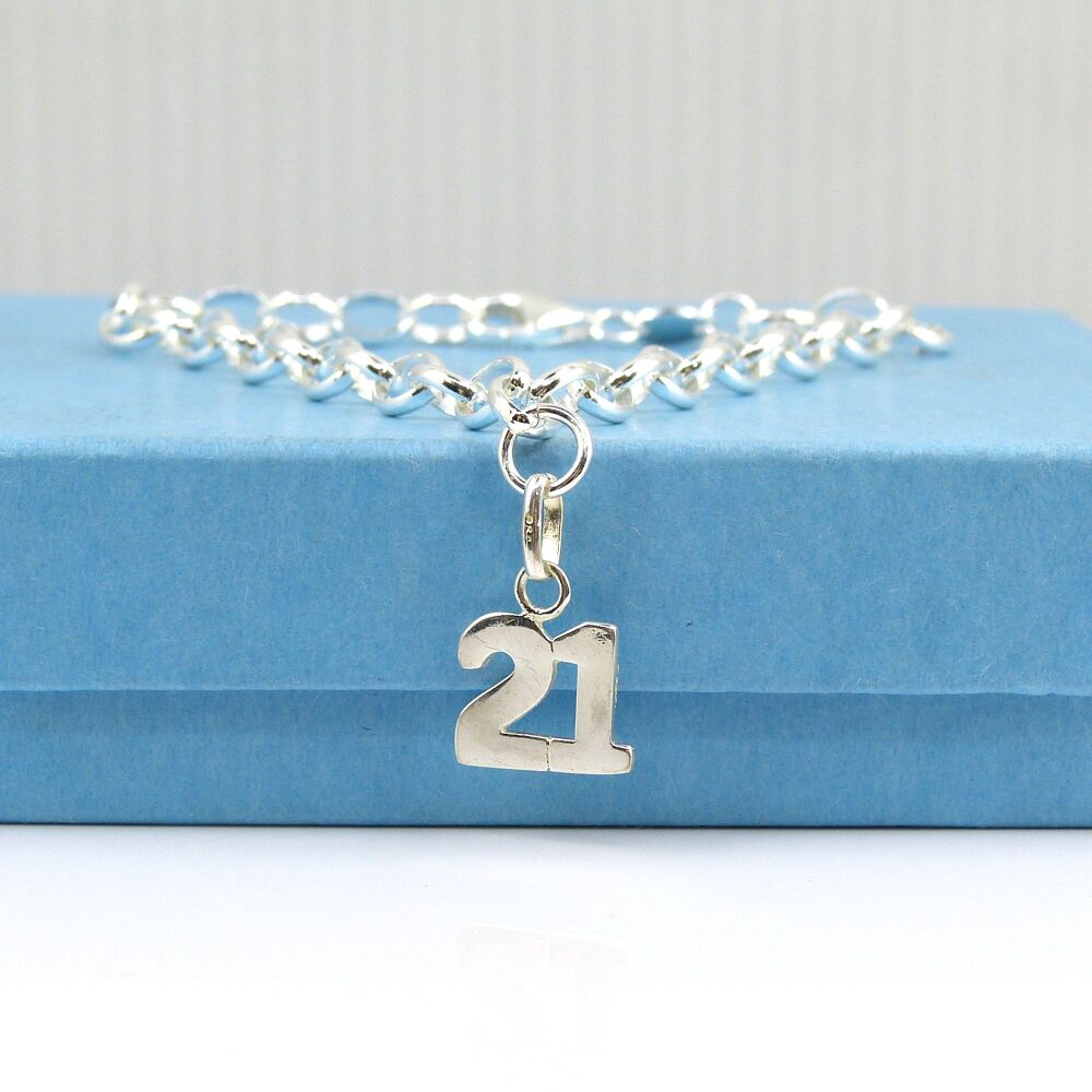 21 Bracelet, Sterling Silver Bracelet, Gift for Friend, Daughter, Sister, Granddaughter, Girlfriend 5mm links