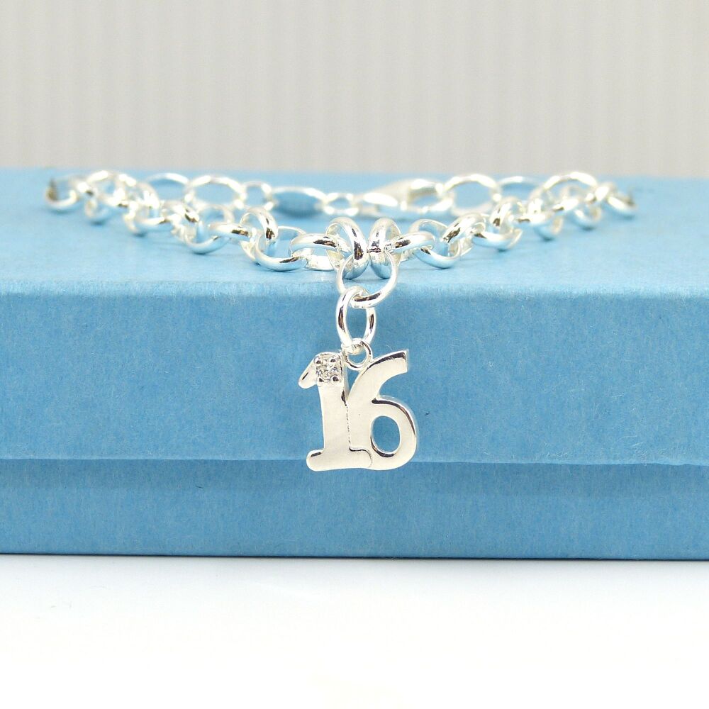 16 Bracelet, Sterling Silver Bracelet, Gift for Friend, Daughter, Sister, Granddaughter 5mm links