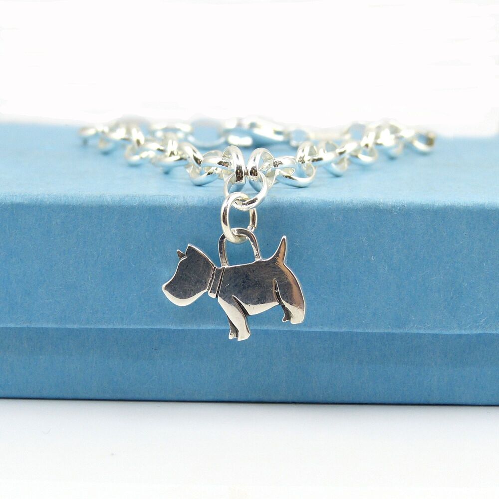 Dog Bracelet, Sterling Silver Bracelet, Gift for Friend, Scottie Dog Bracelet, 5mm links