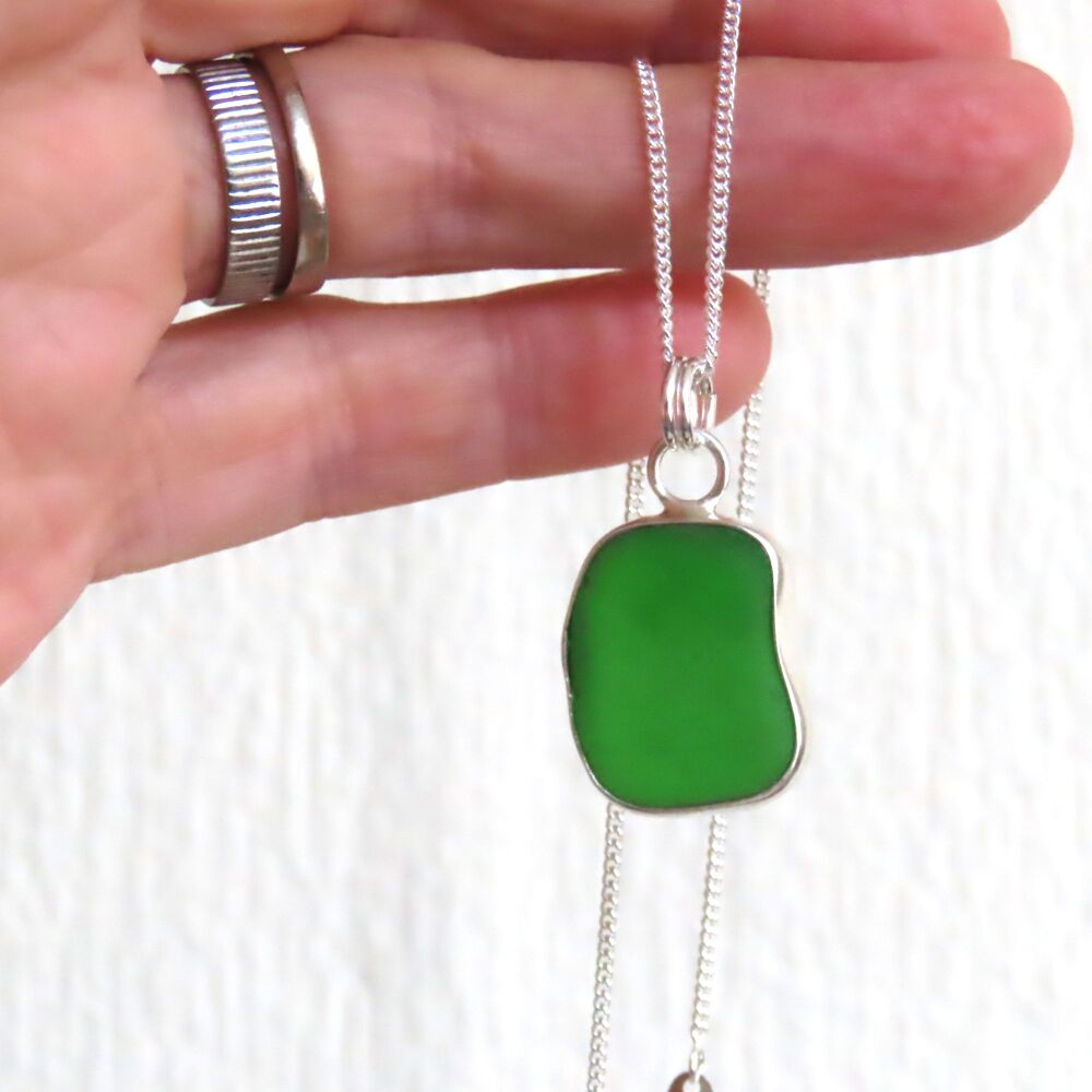 Green Open Back Bezel Set Sea Glass Pendant Necklace LILLIE