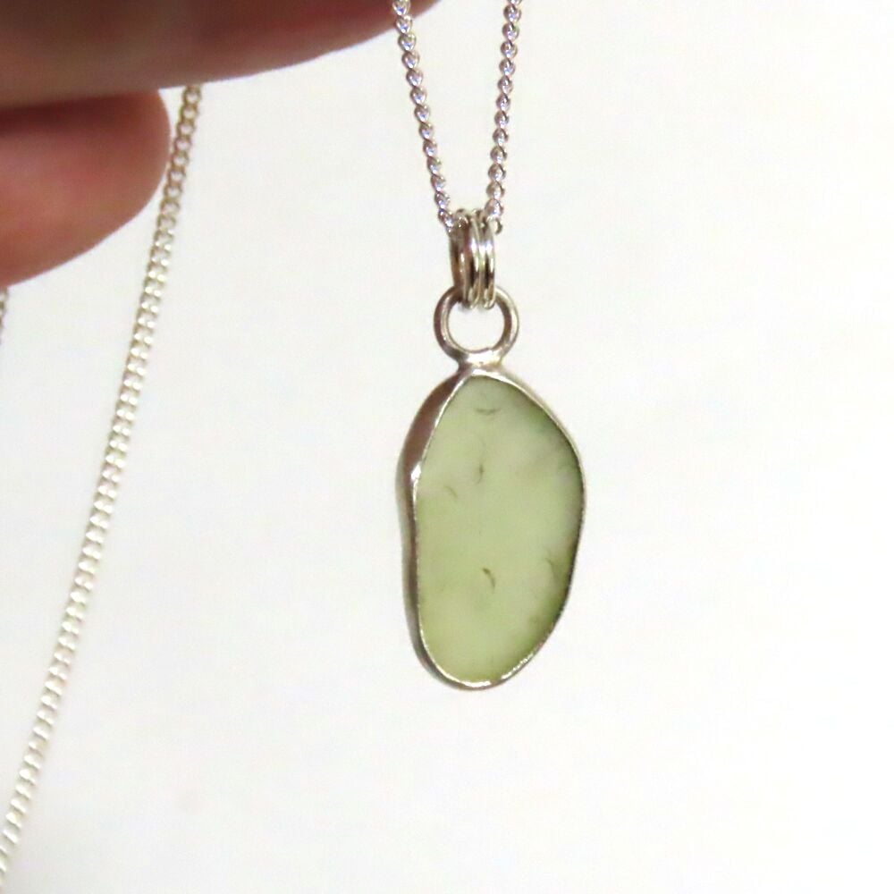 Tiny Bezel Set Peridot Sea Glass Pendant Necklace MEGAN