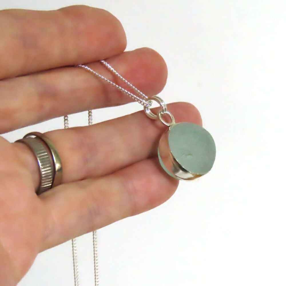 Sea Glass Marble Necklace,  Seafoam Aqua Marble,  Bezel Set Marble, Gift for Mum, Birthday Gift, Codd Marble