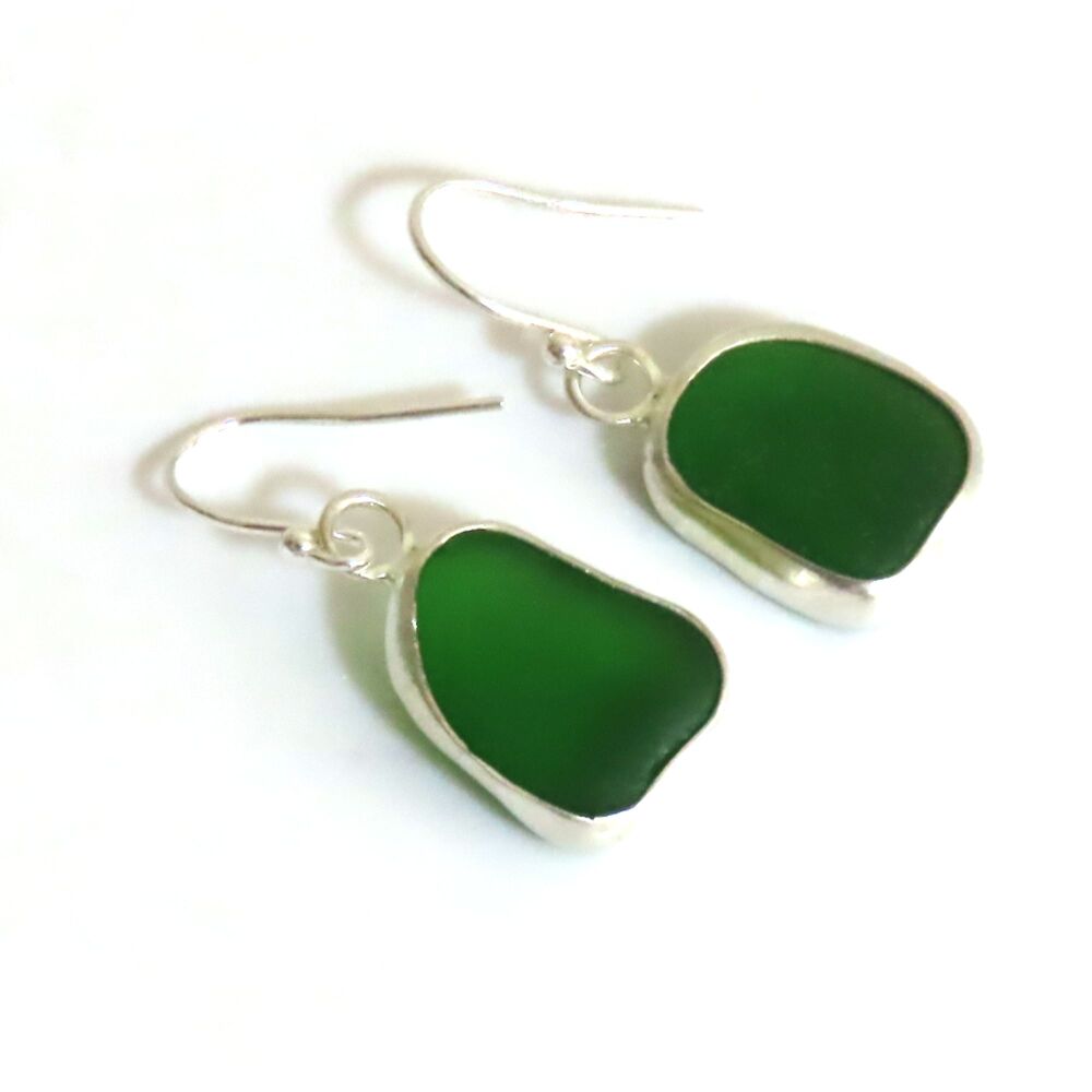 Green Bezel Set Sea Glass Earrings