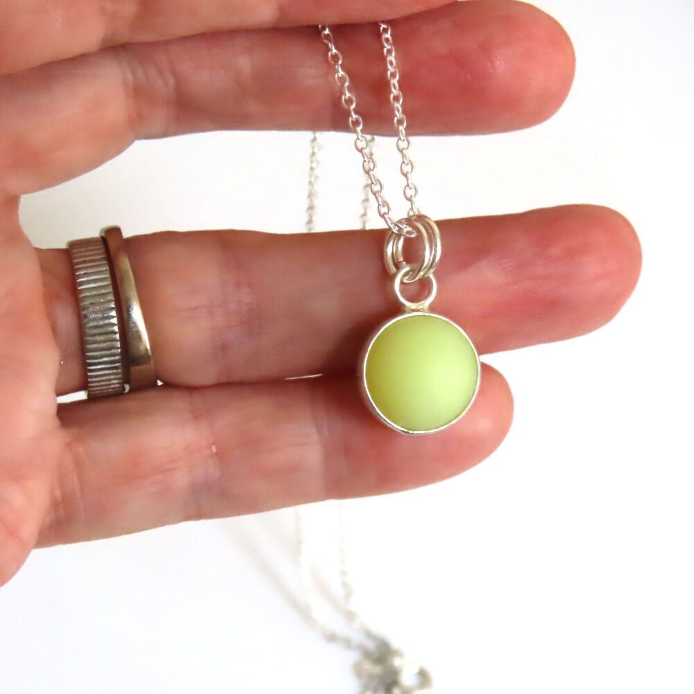 Rare Ultraviolet Bezel Set Sea Glass Marble Pendant Necklace