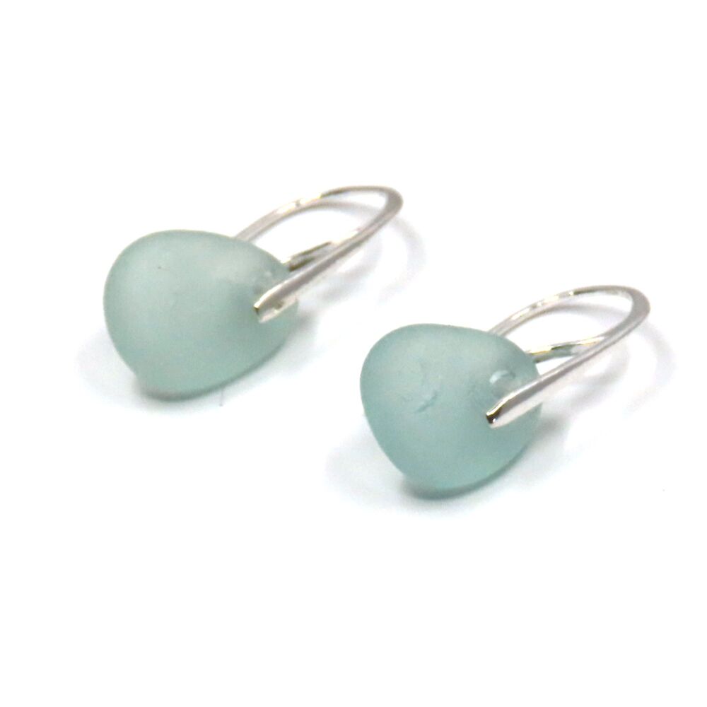 Aqua Sea Glass and Sterling Silver Earrings e371