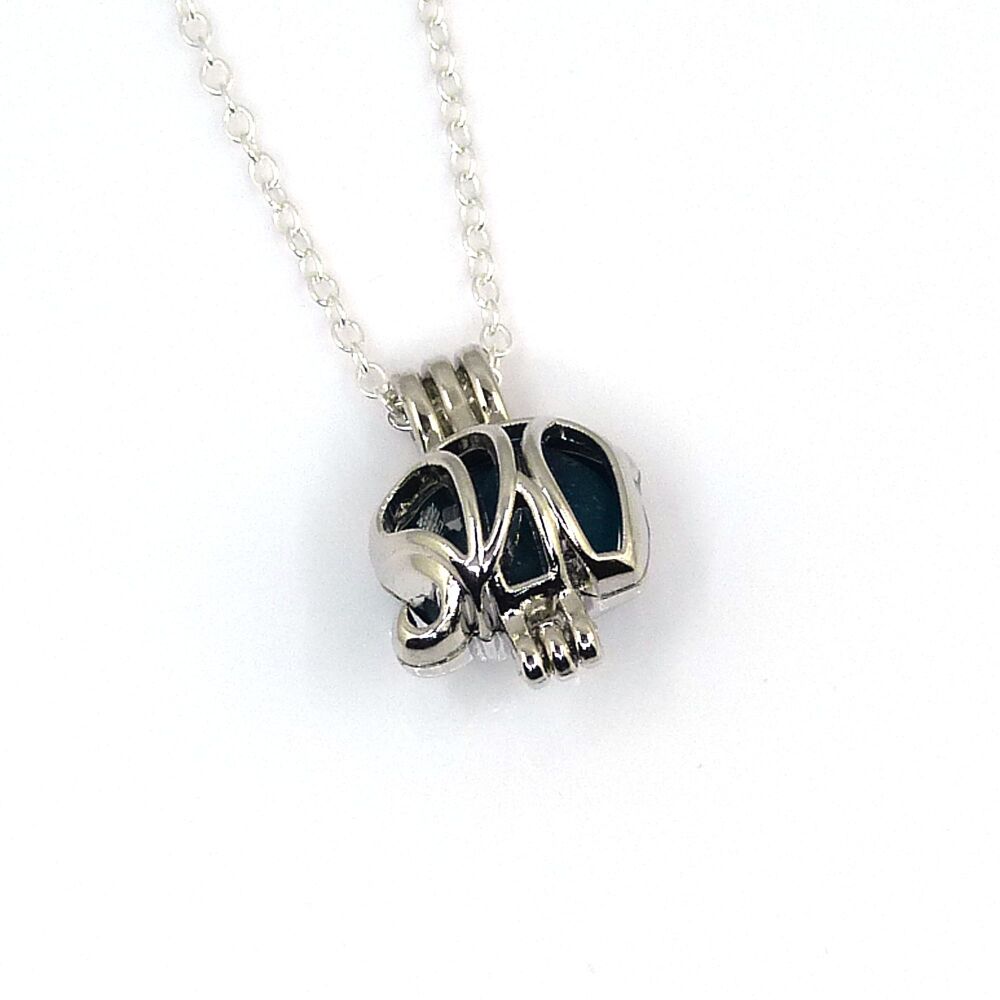 Tiny Turquoise Sea Glass Elephant Locket Necklace