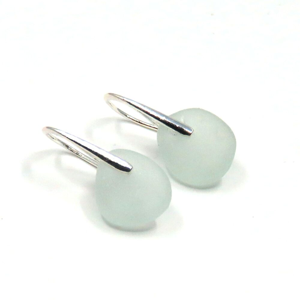 Seafoam Blue Sea Glass and Sterling Silver Earrings e373